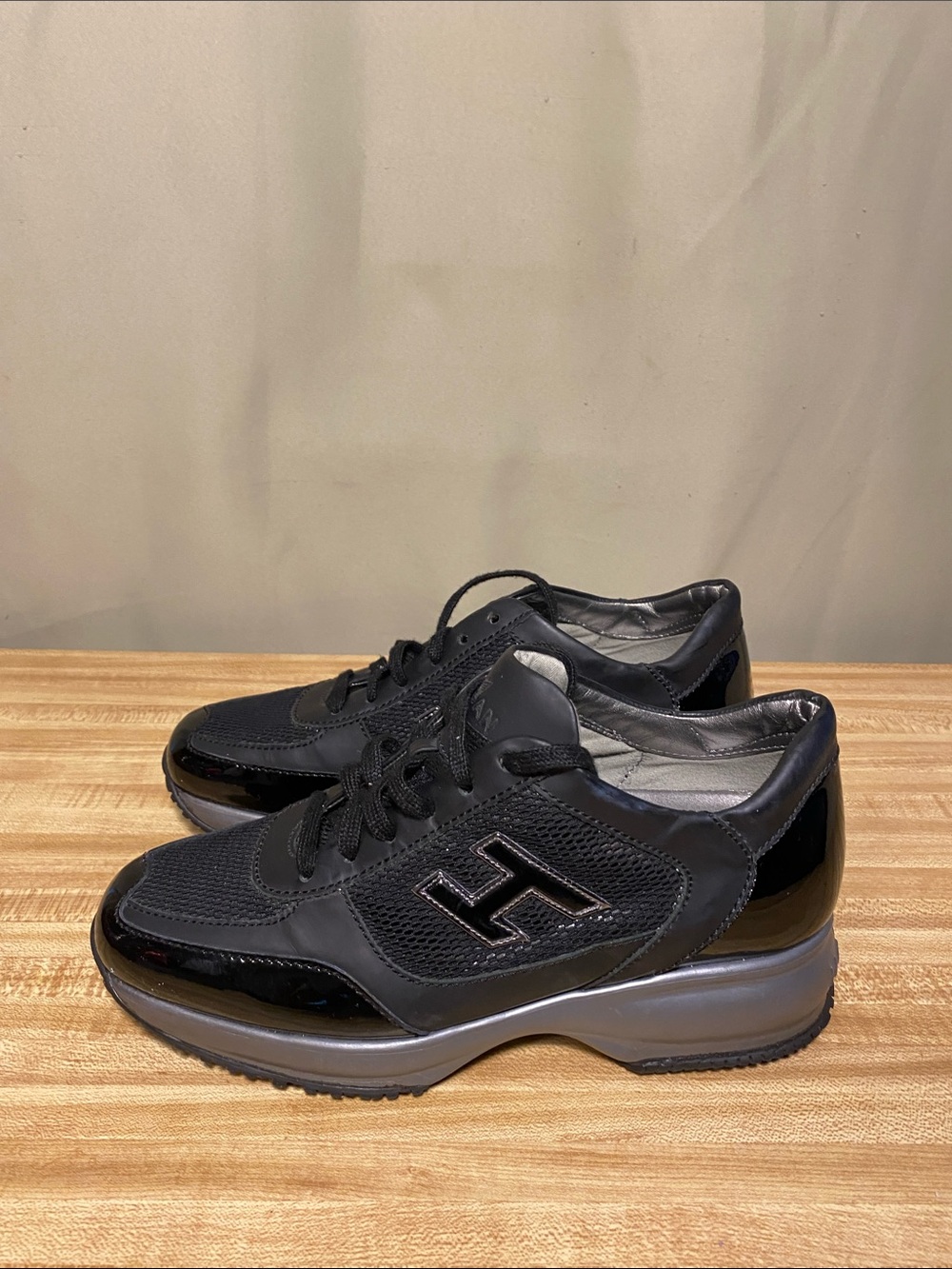 Hogan  Interactive H Flock Sneakers Black Gray Leather Women’s EU 36 1/2 /US 6.5